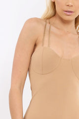 Camel Strap Bra Cup Detail Midi Dress - Helsa-Dresses