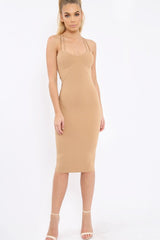 Camel Strap Bra Cup Detail Midi Dress - Helsa-Dresses