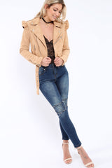 Camel Suede Biker Jacket - Taya-Jackets