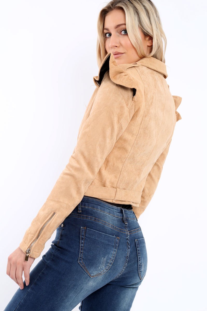 Camel Suede Biker Jacket - Taya-Jackets