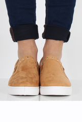 Camel Suede Fringe Studded Skaters - Vivian-Shoes