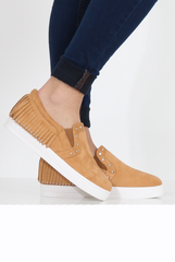 Camel Suede Fringe Studded Skaters - Vivian-Shoes