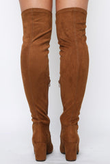 Camel Suede Front Lace Up Thigh High Boots - Nikita-Boots