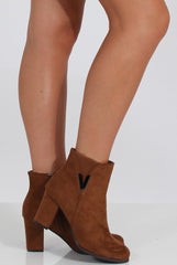 Camel Suede Heeled Boots with Metal Detailing - Nia-Boots