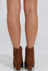Camel Suede Heeled Boots with Metal Detailing - Nia-Boots