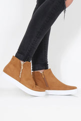 Camel Suede High Top Trainers - Nya-Trainers