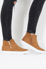Camel Suede High Top Trainers - Nya-Trainers