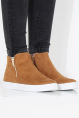 Camel Suede High Top Trainers - Nya-Trainers