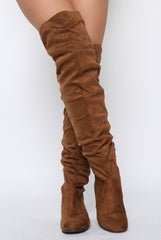 Camel Suede Split Back Flat Over The Knee Boots - Cersei-Boots