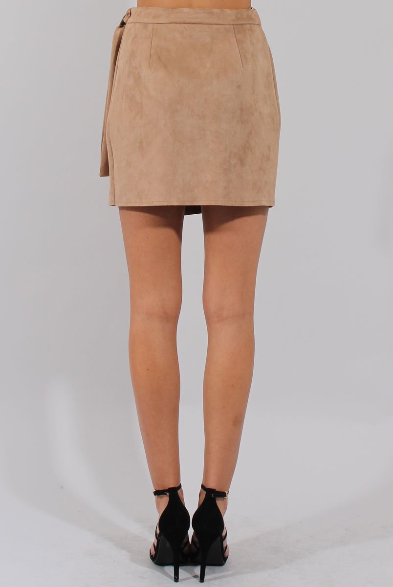 Camel Suede Wrap Around Skirt - Emory-Skirts