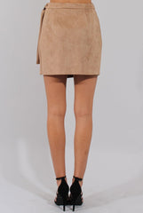 Camel Suede Wrap Around Skirt - Emory-Skirts