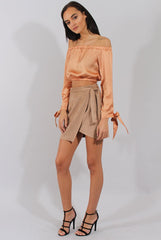 Camel Suede Wrap Around Skirt - Emory-Skirts