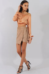 Camel Suede Wrap Around Skirt - Emory-Skirts