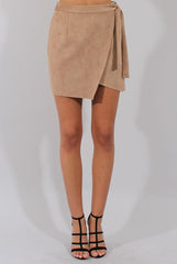 Camel Suede Wrap Around Skirt - Emory-Skirts