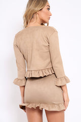 Camel Suedette Frill Hems Jacket - Elsa-Jackets