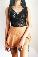 Camel Suedette Frill High Waisted Shorts - Claudelle-Shorts