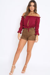 Camel Suedette Shorts - Sadira-Shorts