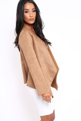 Camel Suedette Waterfall Jacket - Kallie-Jackets