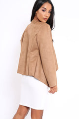 Camel Suedette Waterfall Jacket - Kallie-Jackets