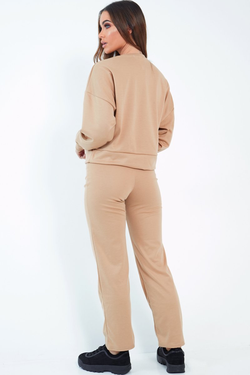 Camel Sweatshirt Slim Jogger Tracksuit - Erieanna-Co-ords