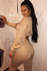 Camel Sweatshirt Slim Jogger Tracksuit - Erieanna-Co-ords