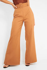 Camel Tailored Wide Leg Belted Trousers - Chenelle-Trousers