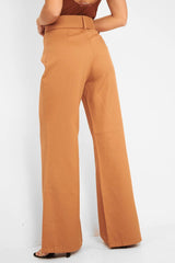 Camel Tailored Wide Leg Belted Trousers - Chenelle-Trousers