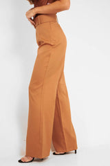 Camel Tailored Wide Leg Belted Trousers - Chenelle-Trousers