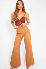 Camel Tailored Wide Leg Belted Trousers - Chenelle-Trousers