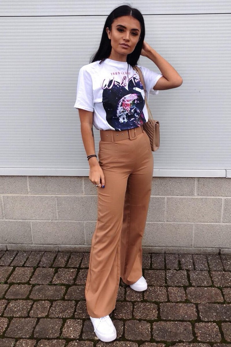 Camel Tailored Wide Leg Belted Trousers - Chenelle-Trousers