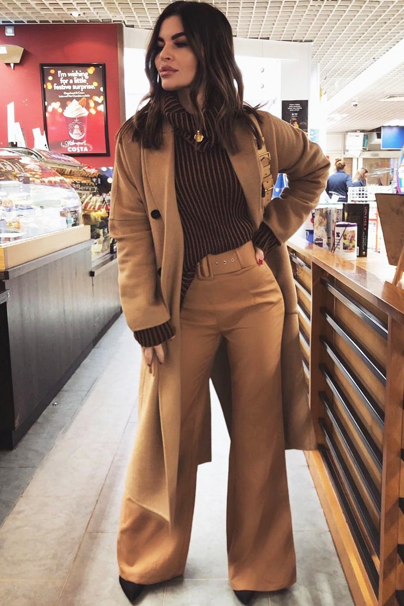 Camel Tailored Wide Leg Belted Trousers - Chenelle-Trousers