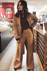 Camel Tailored Wide Leg Belted Trousers - Chenelle-Trousers