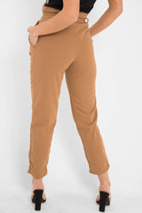 Camel Tapered Belted Cigarette Trousers - Myasia-Trousers