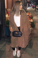 Camel Teddy Long Double Breasted Coat - Miriam-Coats