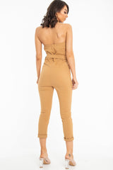 Camel Tie Waist Sleeveless Jumpsuit - Tamya-Jumpsuits