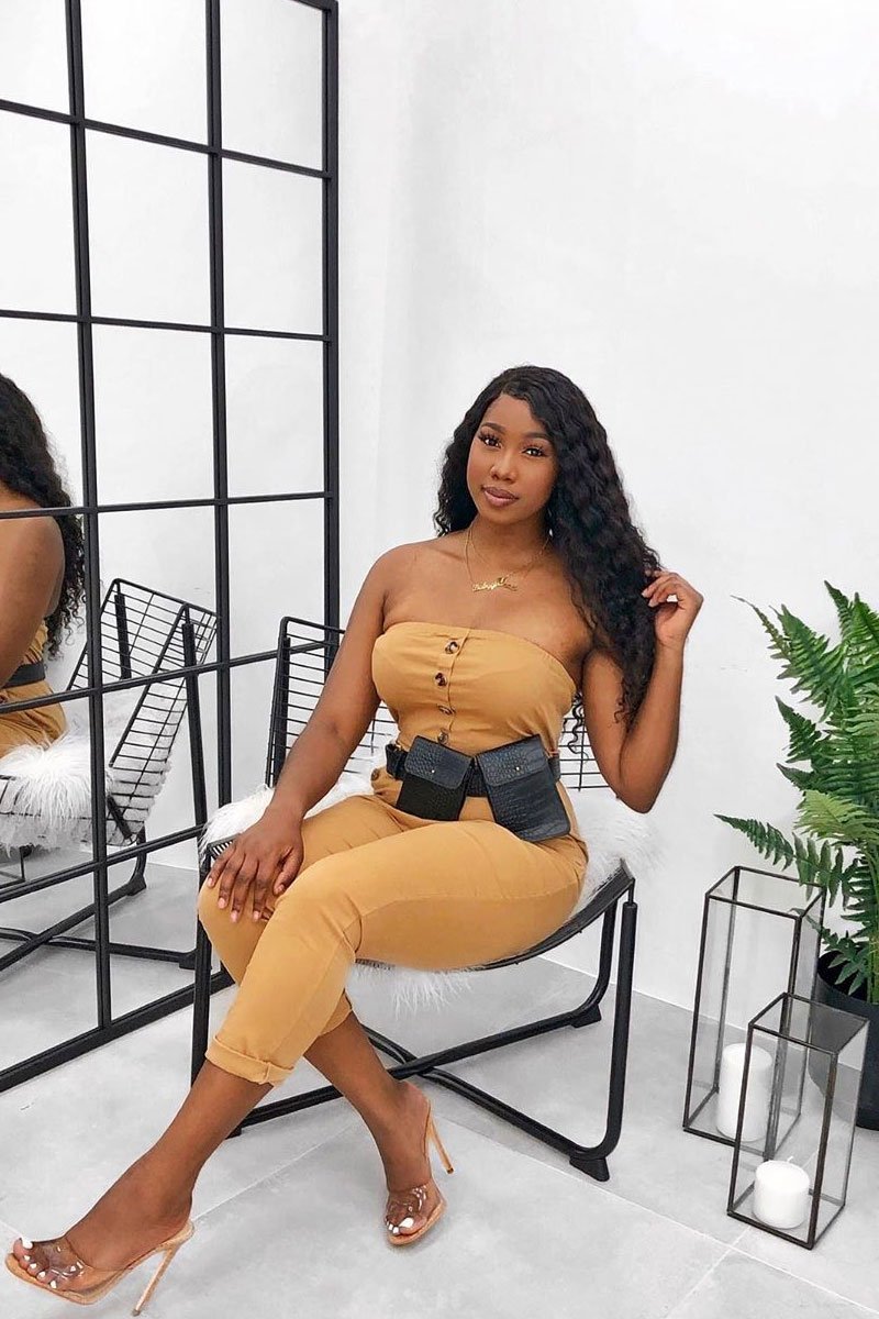 Camel Tie Waist Sleeveless Jumpsuit - Tamya-Jumpsuits