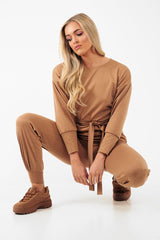 Camel Tie at Waist Tracksuit - Sammie-Loungewear