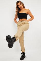 Camel Twill Cargo Trousers - Helina-Trousers