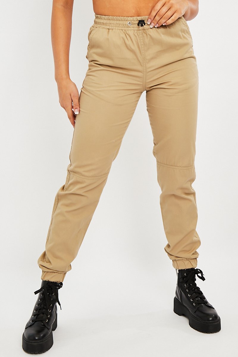 Camel Twill Cargo Trousers - Helina-Trousers