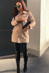 Camel Utility Belted Zip Front Shirt Dress - Meliyah-Dresses