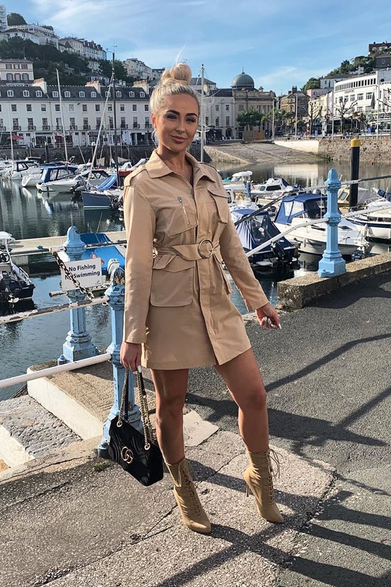 Camel Utility Belted Zip Front Shirt Dress - Meliyah-Dresses