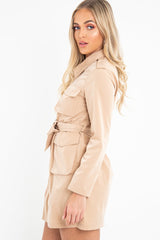 Camel Utility Belted Zip Front Shirt Dress - Meliyah-Dresses