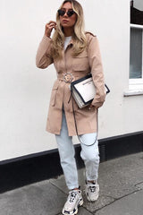 Camel Utility Belted Zip Front Shirt Dress - Meliyah-Dresses