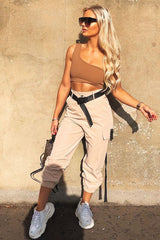 Camel Utility Buckle Trouser - Zarie-Trousers