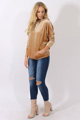 Camel Velvet Oversized Hoodie - Reagan-Hoodies