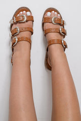 Camel Western Multi Buckle Sandals - Camile-Sandals