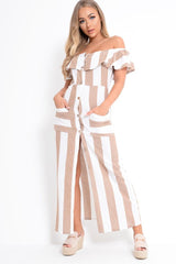 Camel White Stripe Button Detail Woven Maxi - Grier-Dresses