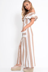 Camel White Stripe Button Detail Woven Maxi - Grier-Dresses