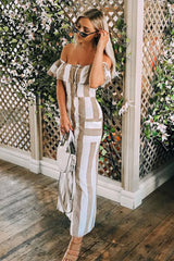 Camel White Stripe Button Detail Woven Maxi - Grier-Dresses