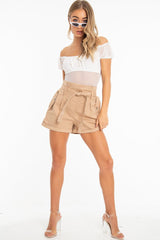 Camel Woven Tie Waist Tailored Shorts - Perrie-Shorts